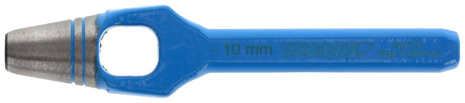 Blue rotary punch pliers by Geohit, size 10 mm, metal front with plastic handle; manufactured in Germany.
