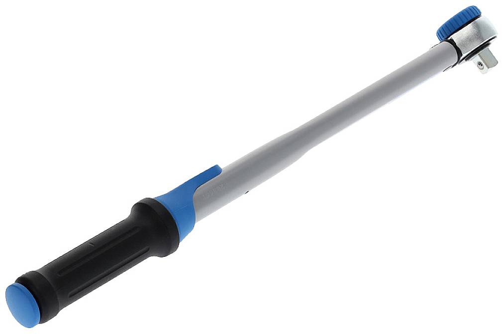 A torque wrench with a blue handle and silver shaft. Suitable for precisely tightening screws and nuts.