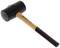 A black rubber mallet with a wooden handle, partially covered with a black sleeve.