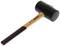 Rubber mallet with wooden handle, black head. Suitable for construction and DIY work.