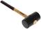 Rubber hammer with wooden handle, black rubber head; used for gentle striking on surfaces during craft work.