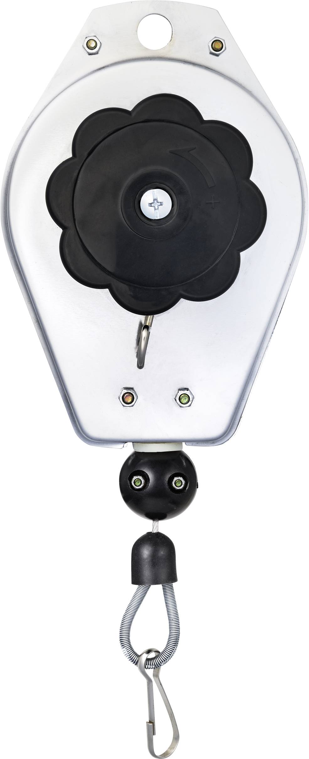 Pulley block with hook and metal casing, suitable for industrial lifting operations.