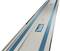 Guide rail in white with blue stripes and a tool brand logo, used for precise saw guidance.