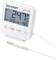 Digital thermometer with cable sensor shows '24.7°C', maximum temperature '32.6°C', minimum '19.0°C', buttons for settings.