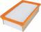 Rectangular air filter with an orange frame and white filter fabric.