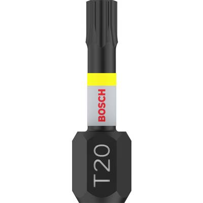 Bosch T20 Bit, black metal with a grey and yellow label, shows the tip configuration.