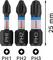 Three black Phillips screwdriver bits in sizes PH1, PH2, and PH3. Each is 25 mm long. Brand name 'Bosch' on each bit.