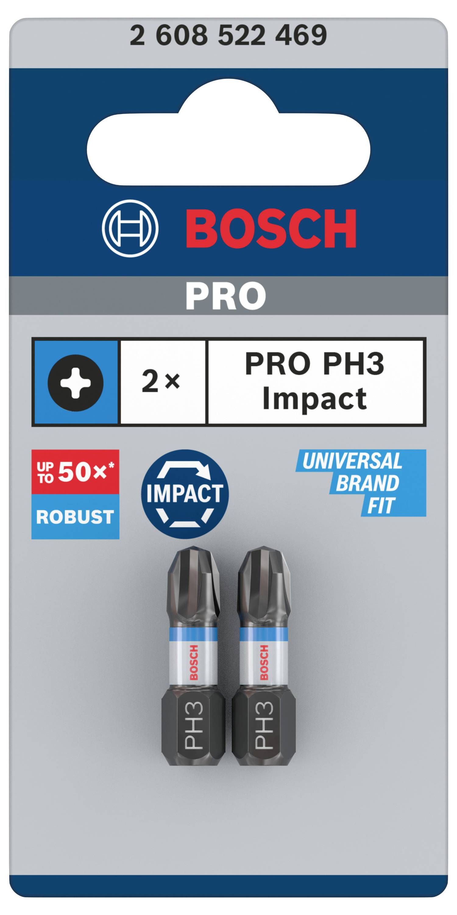 'Bosch PRO PH3 Impact' Bits, 2 pieces, robust, compatible with various brands, offer up to 50% more durability.