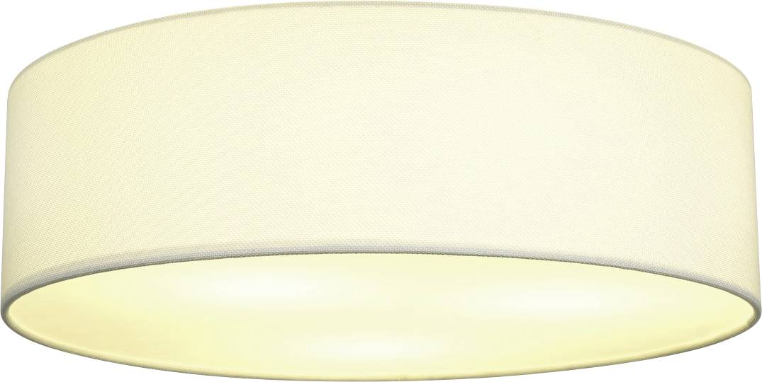 A round, cream-coloured ceiling light with a simple design that provides soft illumination. Suitable for contemporary living spaces.