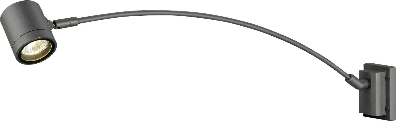 A modern, black wall light with a long, curved arm and a cylindrical lampshade. Ideal for focused lighting.
