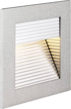 A square wall light with a ribbed design and downward indirect illumination. Suitable for discreet ambient lighting.