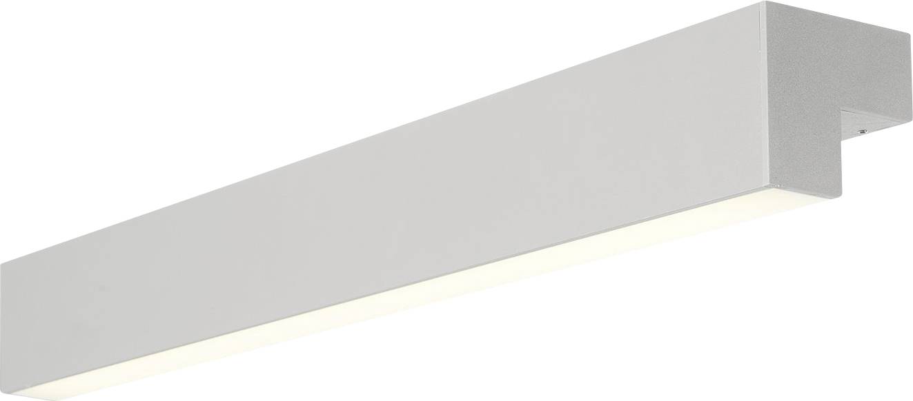 A rectangular, modern wall light in grey with a minimalist design, casting light downwards. Perfect for minimalist interiors.