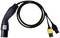 A black charging cable with two yellow and black plugs at the end, suitable for electric vehicles or similar devices.