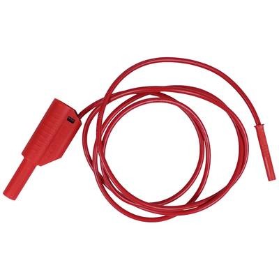 A red electrical measuring lead with crocodile clip and plug, used for measurement in electronic applications.