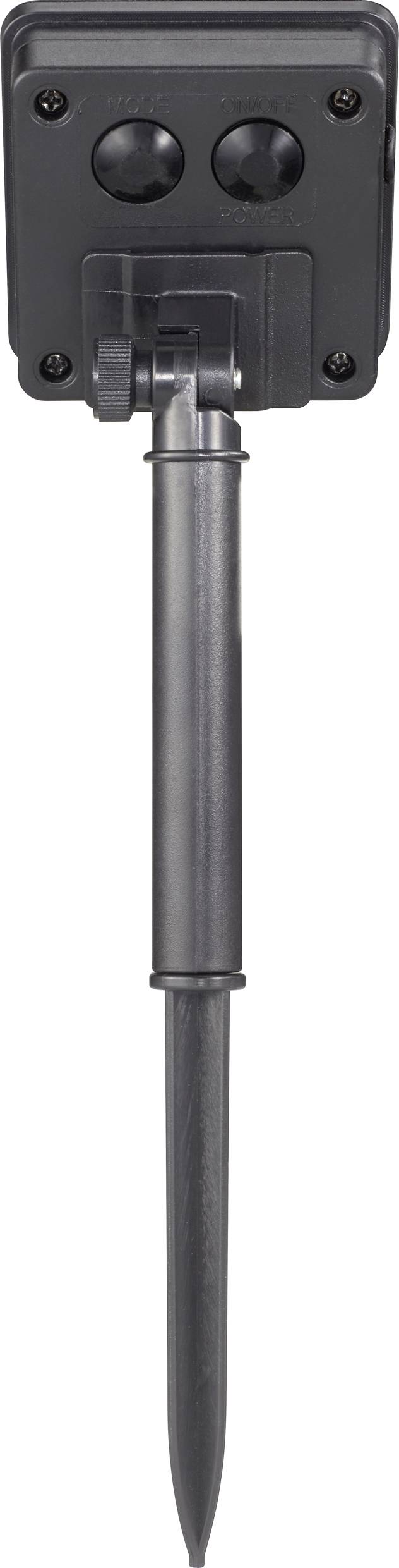 Black external plug-in sensor with two buttons for ground installation, suitable for weather and moisture measurement.