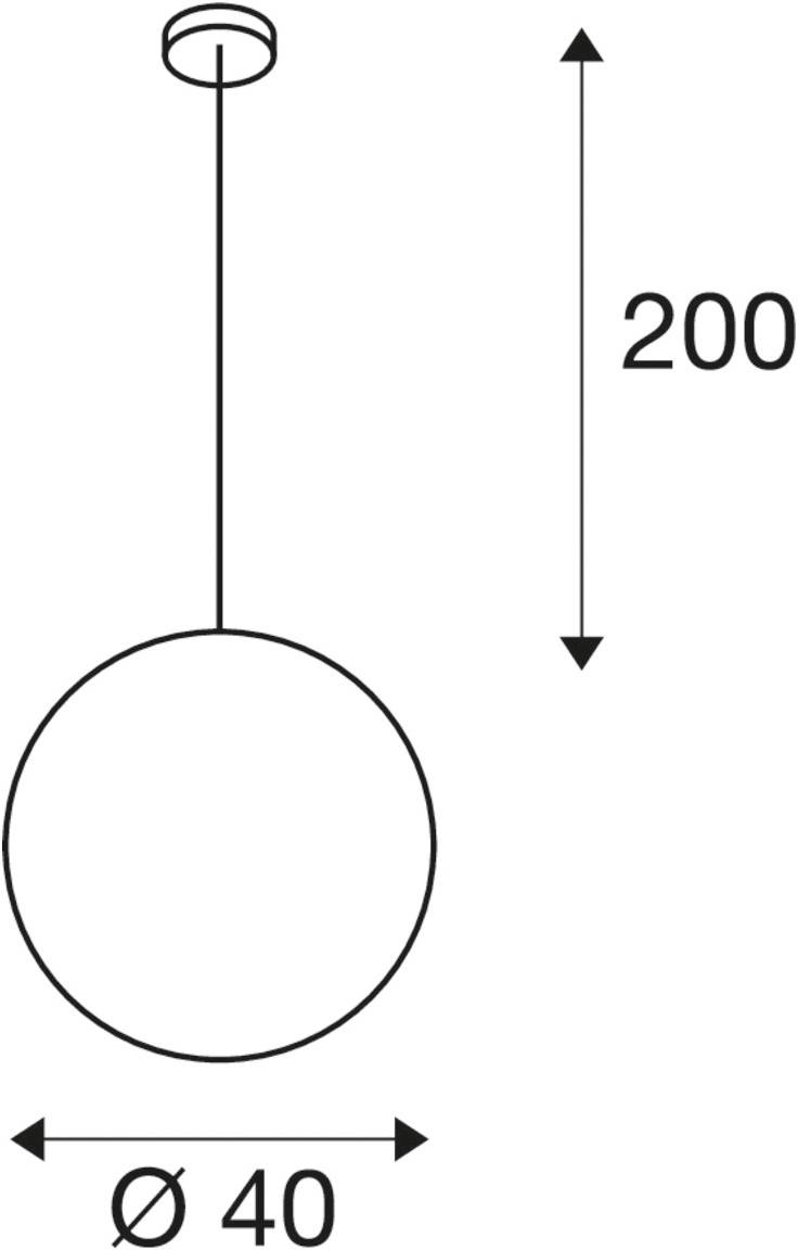 Sketch of a hanging lamp with a diameter of 40 cm and a total length of 200 cm.