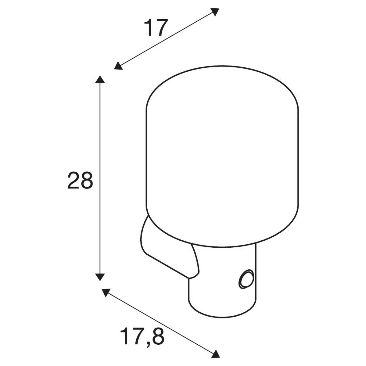 Sketch of a cylindrical object with dimensions: height 28 cm, width 17 cm, depth 17.8 cm. Arrows indicate the dimensions.