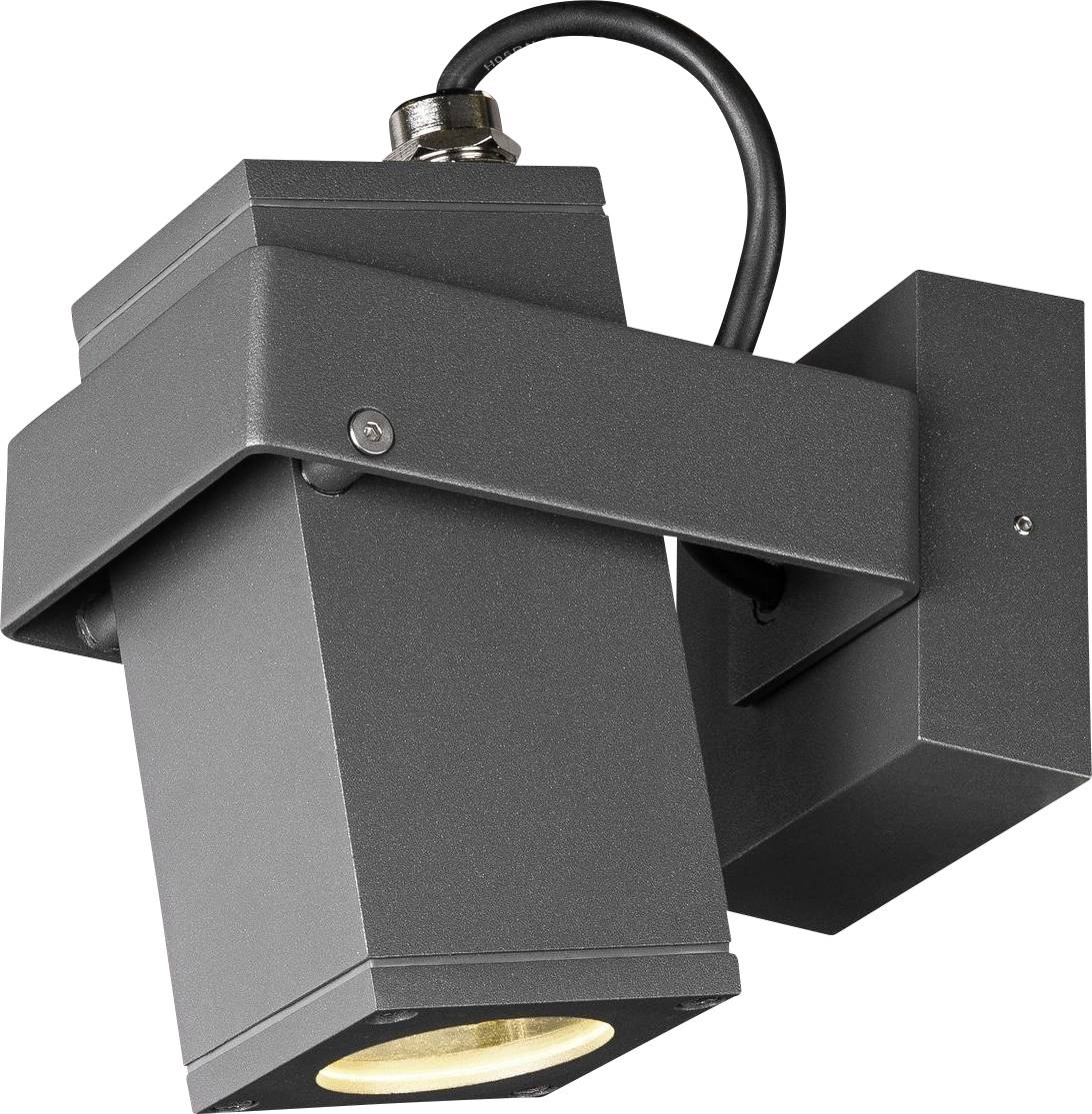 Modern, black wall light with rectangular design illuminating downwards. Ideal for lighting outdoor areas.