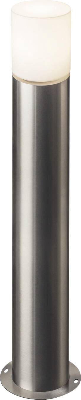 A modern, cylindrical outdoor light made of stainless steel with an opal diffuser on top. Ideal for pathway or garden lighting.