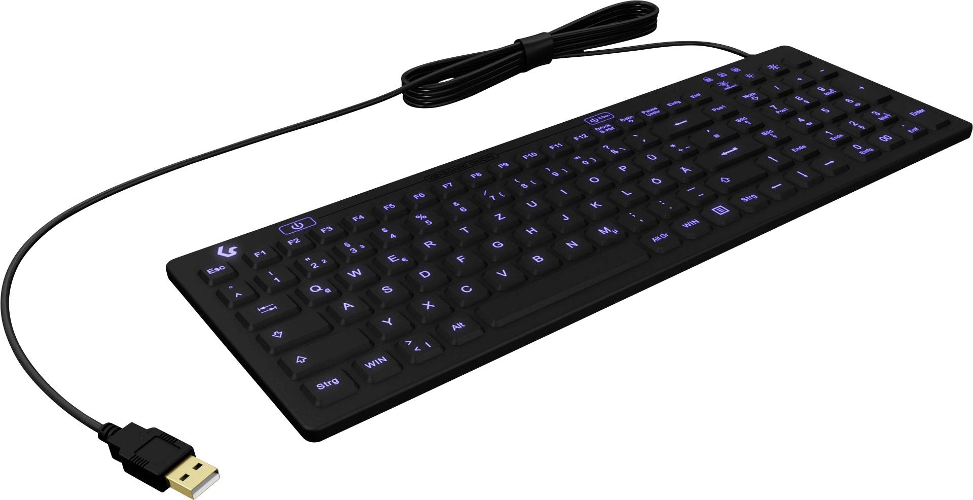 ICY BOX KSK-6031INEL-B Corded Antibacterial keyboard German, QWERTZ Black Dustproof, Splashproof, Backlit-2