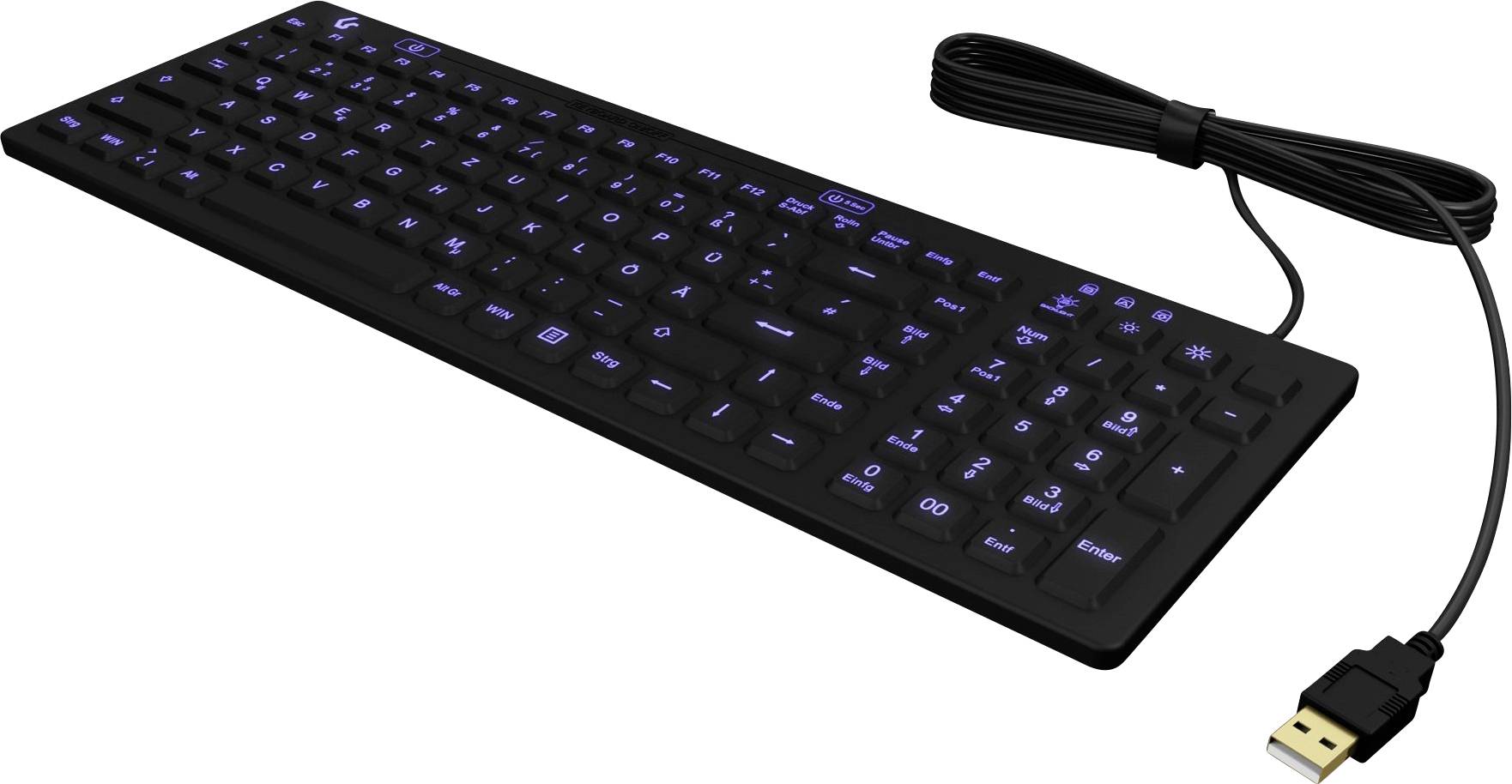 ICY BOX KSK-6031INEL-B Corded Antibacterial keyboard German, QWERTZ Black Dustproof, Splashproof, Backlit-3