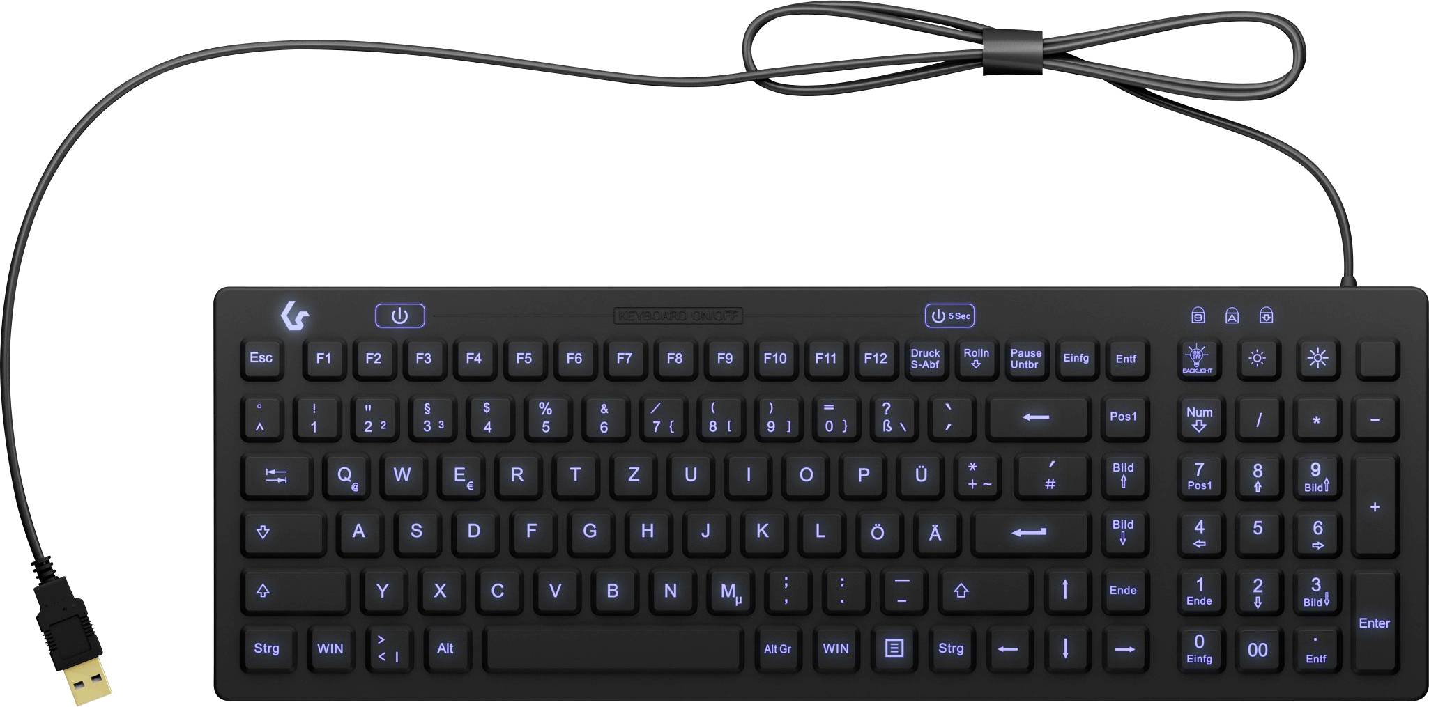 ICY BOX KSK-6031INEL-B Corded Antibacterial keyboard German, QWERTZ Black Dustproof, Splashproof, Backlit-4