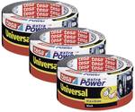 tesa extra power universal fabric tape in 3er pack - fabric reinforced Ductape for repairing, fixing, bundling, strengthening or sealing - black - 3 rolls each 25 m