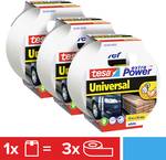 tesa extra power universal fabric tape in 3er pack - fabric reinforced Ductape for repairing, fixing, bundling, strengthening or sealing - white - 10 m x 50 mm