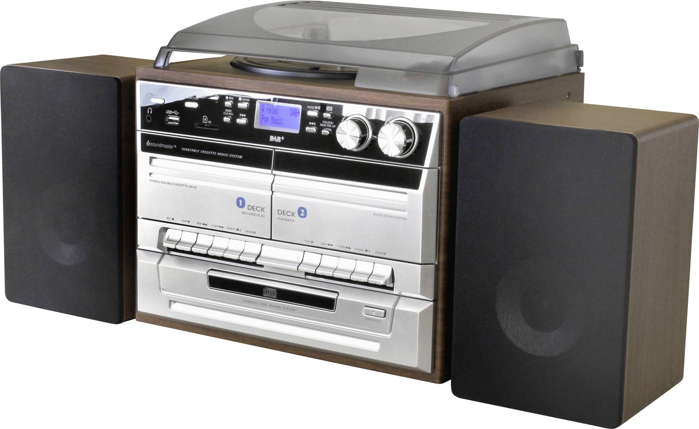 soundmaster MCD5550DBR Audio system AUX, Bluetooth, CD, DAB+, Tape,  Turntable, Radio cassette player, SD, FM, USB, Recor 