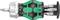 A compact screwdriver with a green and black handle, equipped with a magnetic bit holder and multiple interchangeable bits.