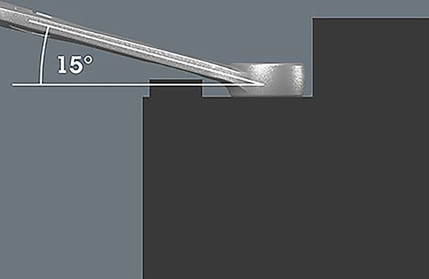 A metal rod angled at 15 degrees atop a black rectangular structure, demonstrating a mechanical concept or measuring technique.
