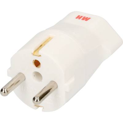 White two-pin plug adapters with red 'HW' print.