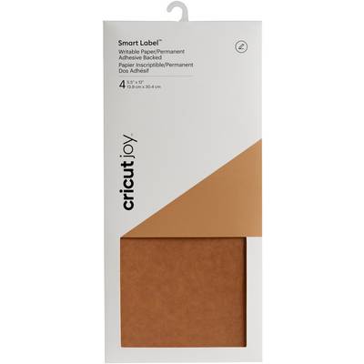 Packaging for a Cricut Joy Adhesive Vinyl, writeable paper, permanent adhesion, 4 sheets measuring 13.9 cm x 30.4 cm.