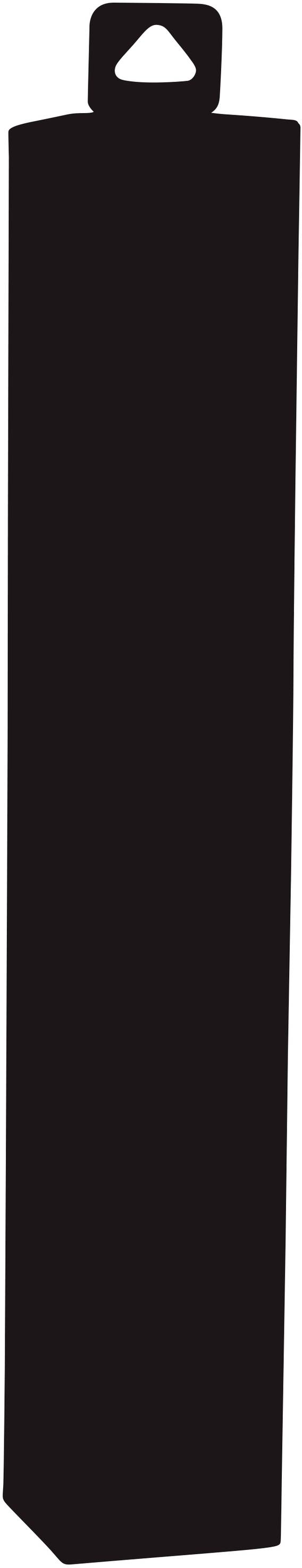 'Long rectangular, black object with a handle at the upper end.'