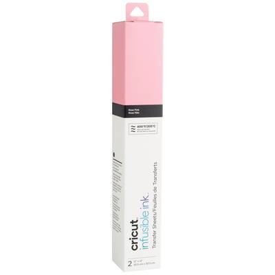 Packaging of a Cricut Infusible Ink Transfer Sheet in Pink with product details and temperature specifications in degrees Celsius and Fahrenheit.