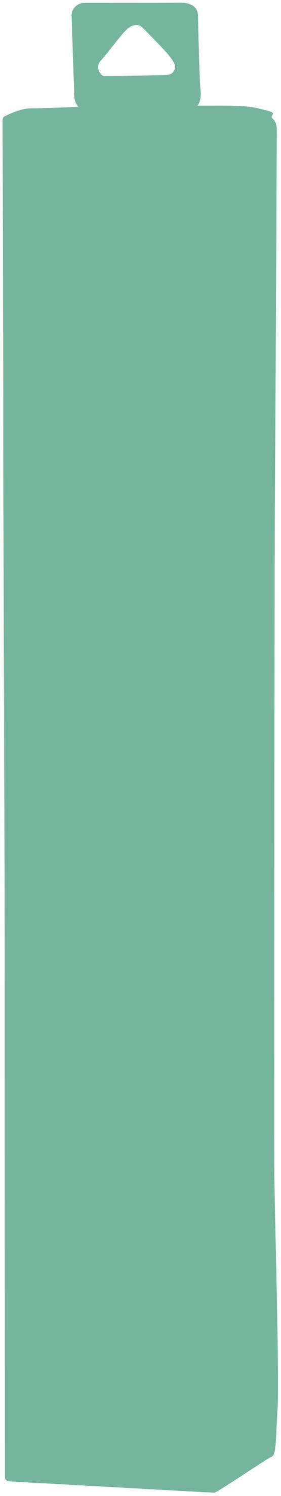 A long, narrow, green pencil without a point, positioned vertically.