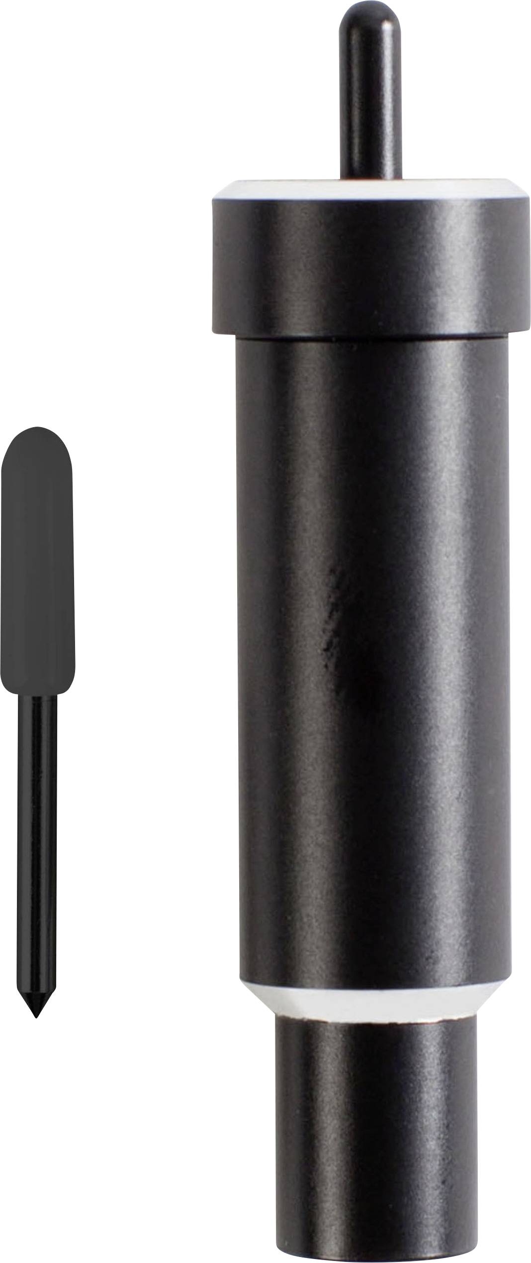 'Black knife holder with separate blade.'