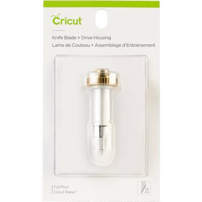 Packaging for a cutting blade and drive housing for Cricut Maker, 12 mm. Includes a gold-coloured blade holder.
