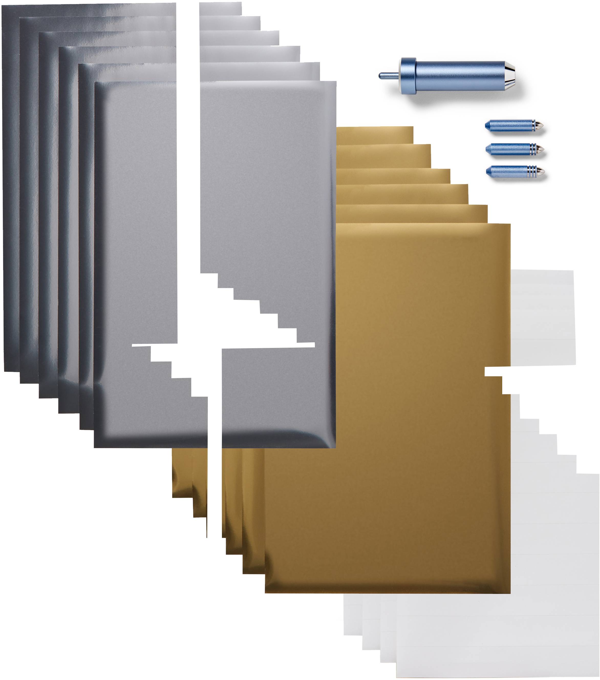 'A set of various Cricut Maker tools and mats. Contains cutting blades and multi-coloured mats for versatile craft projects.'