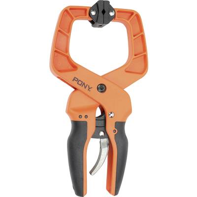 An orange pony-clip grip with a black handle and spring mechanism, perfect for securely holding items.