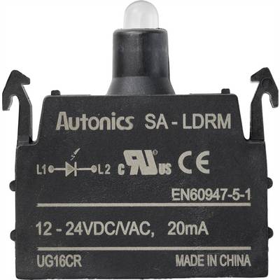 'Autonics SA-LDRM' Sensor, black with various testing marks and operational information. Voltage: 12-24VDC/VAC, 20mA.