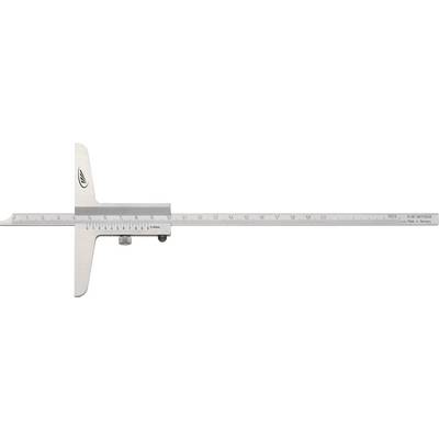 Linear scale with sliding calliper displays precise measurements in millimetres. Essential for technical and engineering applications.