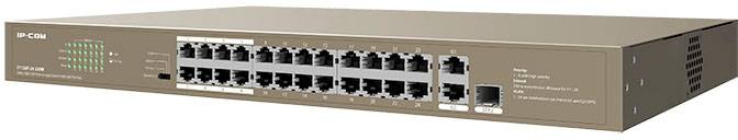 'Network switch with 24 Ethernet ports and LED indicators for network management in a rack-mountable enclosure.'