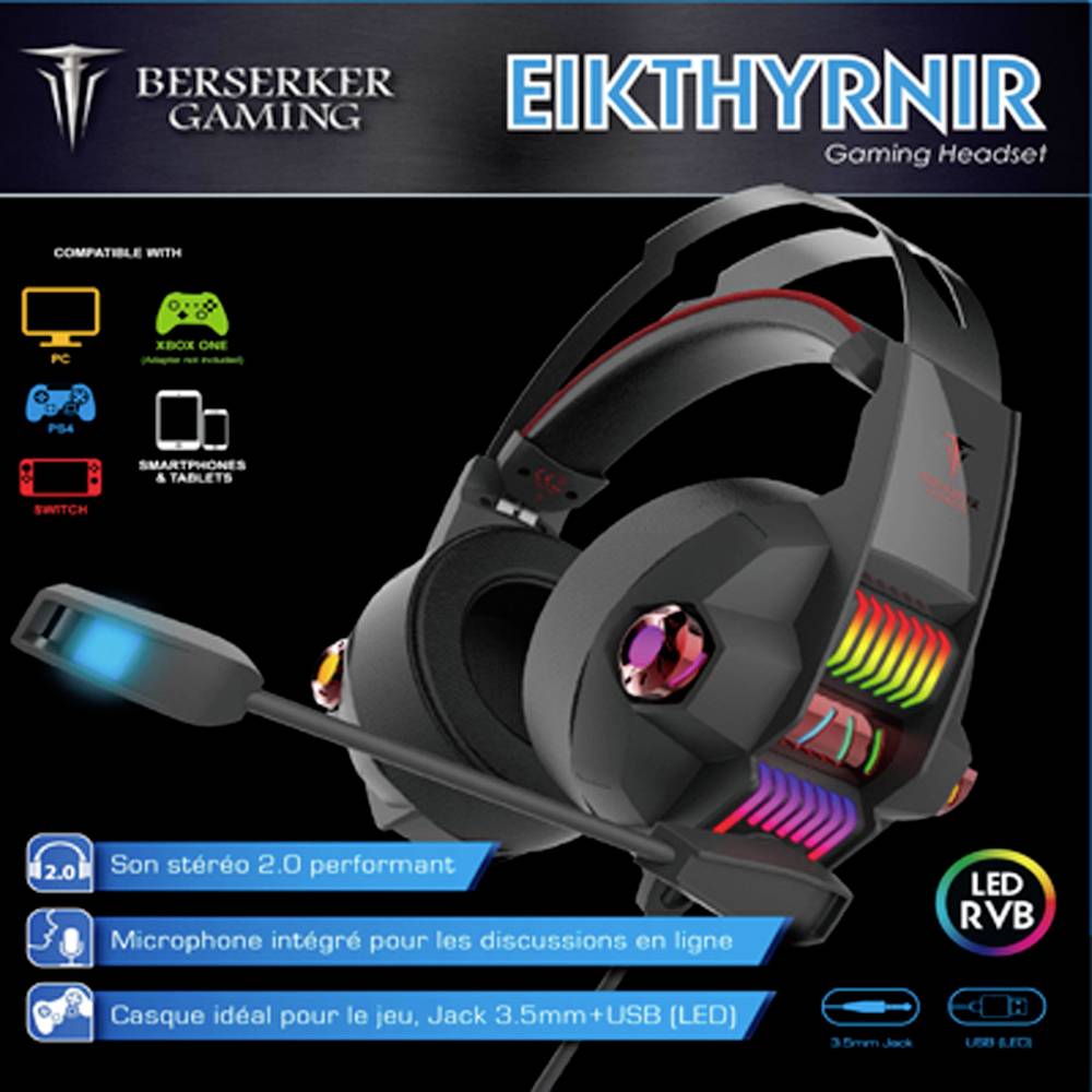 Berserker Gaming EIKTHYRNIR Over-ear headset Corded (1075100) Stereo Black Volume control Gaming-3