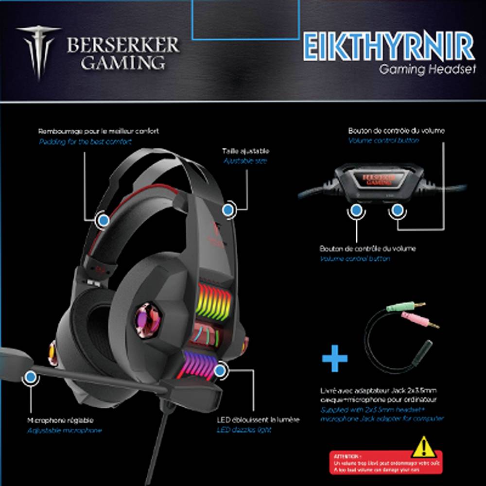 Berserker Gaming EIKTHYRNIR Over-ear headset Corded (1075100) Stereo Black Volume control Gaming-4