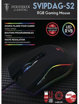Berserker Gaming S2 Gaming mouse USB Optical Black 7 Buttons 800 dpi, 1600 dpi, 2400 dpi, 3200 dpi, 4800 dpi, 6400 dpi B-3
