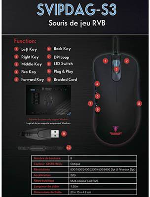 Berserker Gaming S3 Gaming mouse USB Optical Black 8 Buttons 800 dpi, 1600 dpi, 2400 dpi, 3200 dpi, 4800 dpi, 6400 dpi B-3
