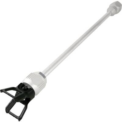 A long, narrow metal rod with a black handle at one end, resembling a tool or rod used in industrial applications.