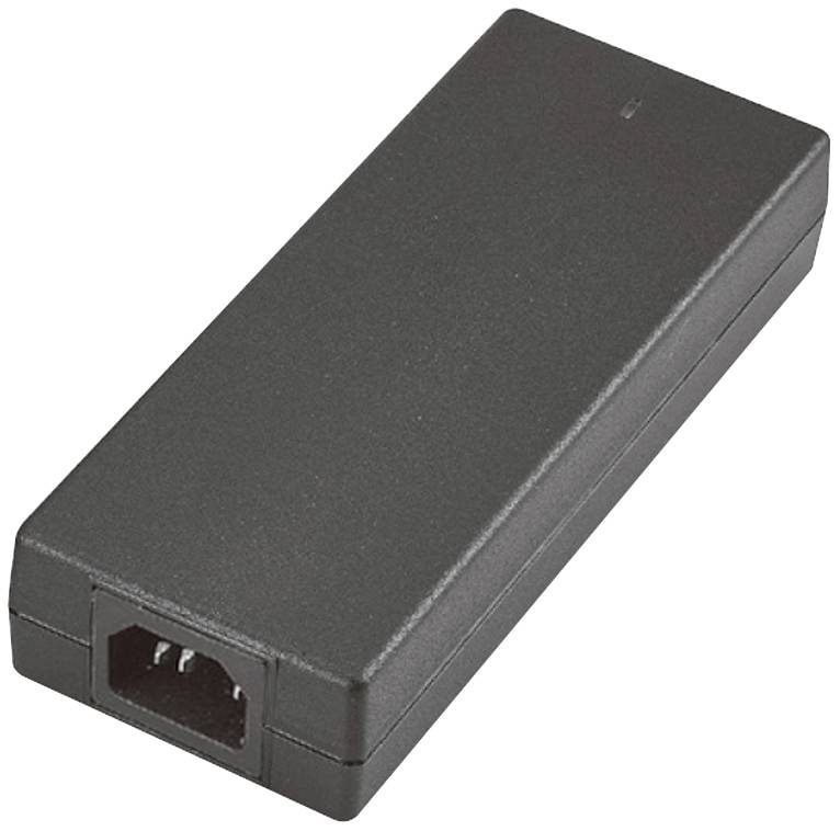 Black rectangular power supply with plug connector.