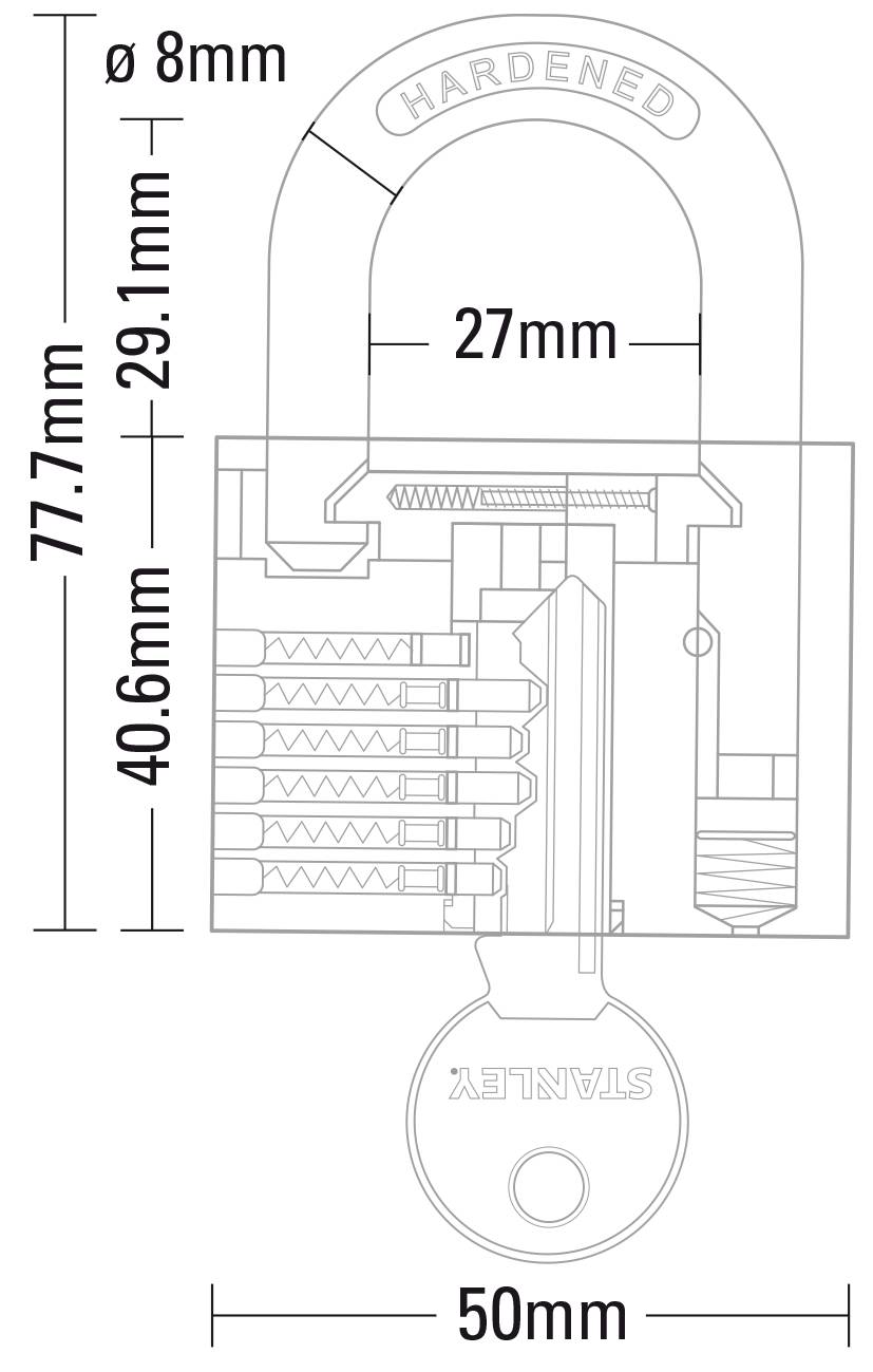 STANLEY 81104 371 401 Padlock 50 mm Key-3